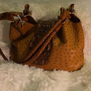Elegant Brown GENUINE OSTRICH Leather Women's Bag With Matchibg